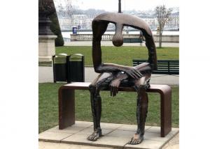 Cheap Life Size Bronze Statue Garden Sitting On Bench Abstract Lonely Man Sculpture for sale