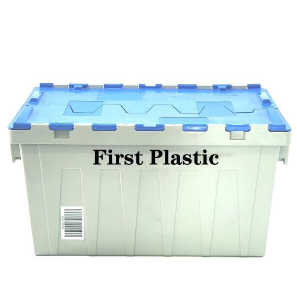 Stackable FIRST 60L PP Plastic Moving Totes Storage Crate with Attached Lid Container