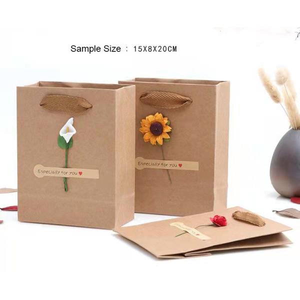 ISO 15x8x20cm Screen Printing Present Paper Bags With Flower