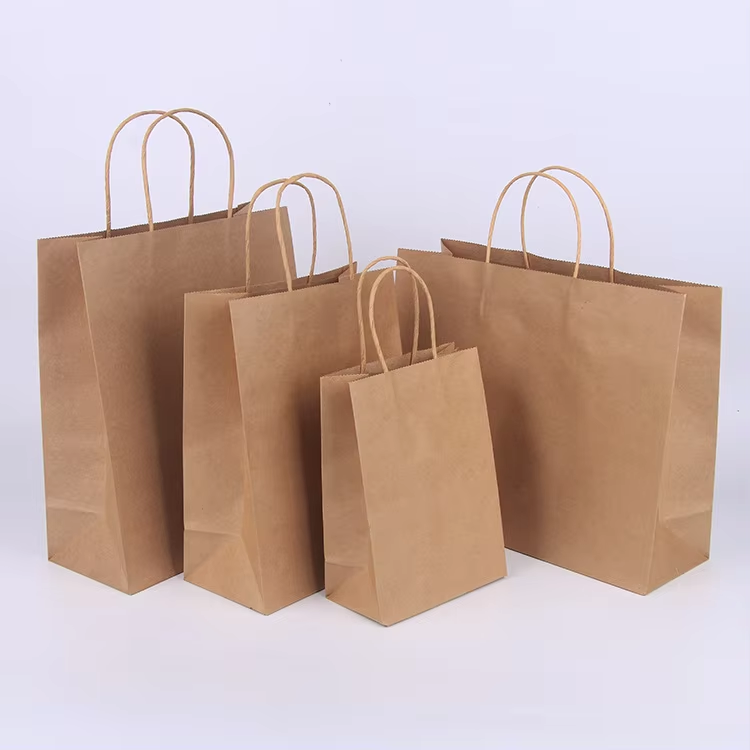 China Recyclable Custom Logo Brown Kraft Paper Bag  Custom Shopping Handle Kraft Paper Bag With Logo on sale