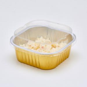 Cheap Gold Disposable Aluminium Foil Food Container Tin Foil Food Trays Turkey Baking Pans With Plastic Heat Seal Lid for sale