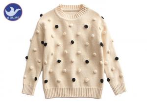 Pompom Ball Decoration Girls Pullover Sweaters Cute Cotton Mock Neck Knit Jumper