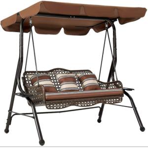 Cheap Outdoor Steel Frame PE Rattan 3 Seat Hammock Swing With Canopy for sale