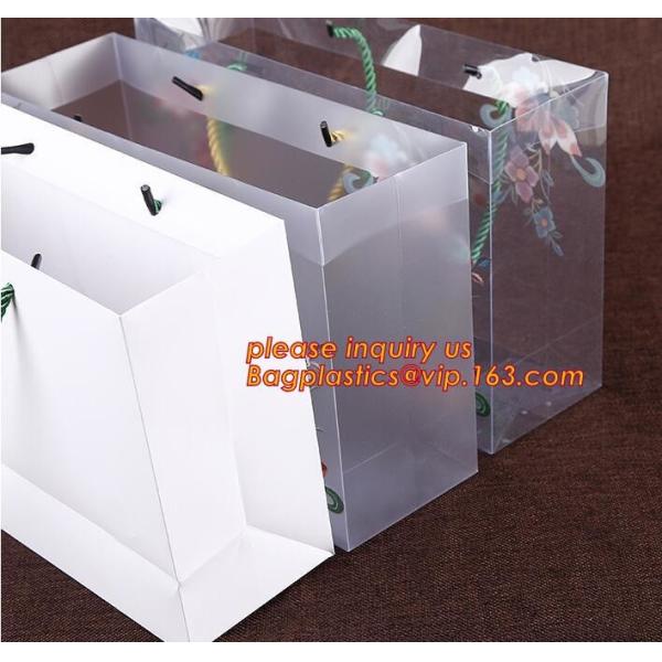 Customized square shape flower pattern long handle PP gift bag,flower vase, disposable flower plastic bag, plastic folda