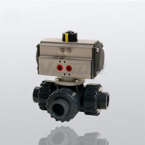 Cheap PVC Pneumatic Three way Ball Valve Direct Mount For Low Profile ISO5211 Standard for sale