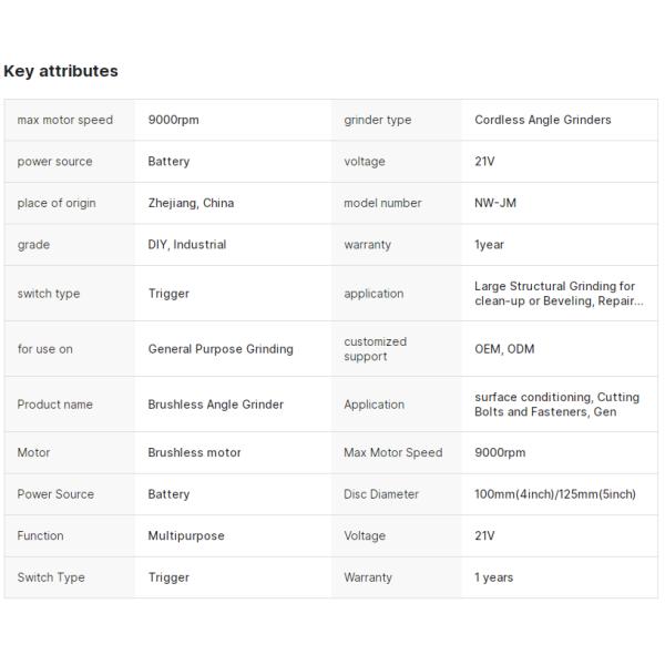 Portable Cordless Brushless Motor Angle Power Tools Multi Functional Cordless Angle Grinder For Industrial Grade Work