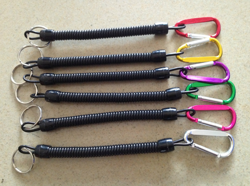 Kahara lanyard spring coil with golden carabina 60mm coil length black spiral keyring coil