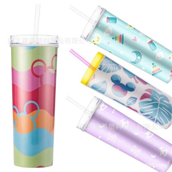 Cream Straw Cup Girl-Themed Plastic Double-Layer Water Cup Gift Logo Customization