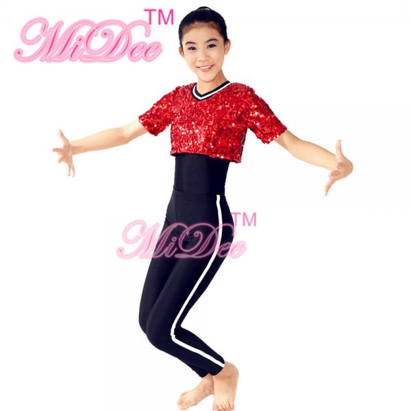 Quality Sequins Short T-Shirt Hip Hop Dance Costumes Jazz & Tap Dance Dress Gymnastics Sport Clothing  For Girls wholesale