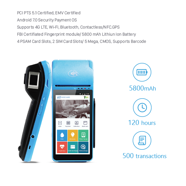 Handheld Android POS Terminal , Android Handheld POS With Inbuilt Printer