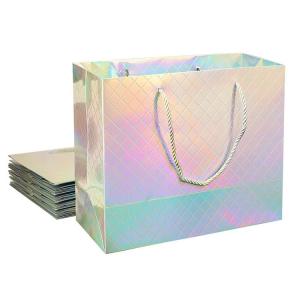 Cheap Custom Logo Printed Wholesale Retail Rainbow Iridescent Fancy Holographic Hologram Paper Gift Bags for sale