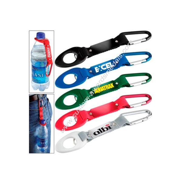 Silk Screen Polyester Printing Bottle Holder Lanyard With Reflection Band, With Carbiner