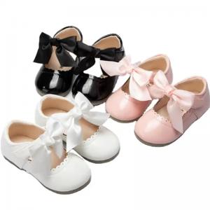Cheap 2023 New Stylish Leather Bow Cute Sweet Flat Dancing Princess Baby Girl Shoes for sale