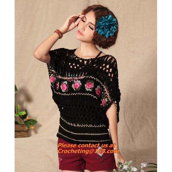 Handmade Crochet Multicolour Three-Dimensional Rose Cutout Knitted Sweater Pull Over Women