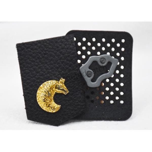 Black ODM Washable Denim Leather Patch With Metal Brand Logo