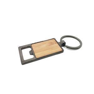 Cheap Metal Bamboo Bottle Opener Customized Laser Keychain Gun Black Color Keyring for sale