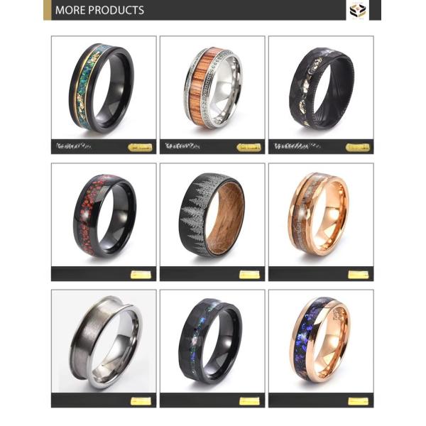 Gear Step Edge Black Titanium Rings Stainless Steel Chain Braided Inlay 8mm