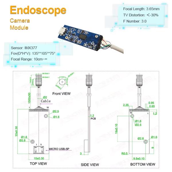 5.0mm Diameter 2MP Sensor OV2740 Endoscope Camera Module 1080P