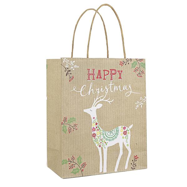 OEM Ultraportable Kraft Paper Christmas Bags , Recycled Paper Treat Bags With Handles