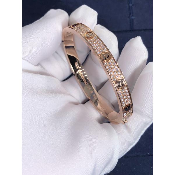 Elegant Gorgeous Factory Made Car Tier 18k Yellow/White/Rose Gold And Natural Diamonds LOVE Bracelet, Diamond-Paved