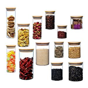 Cheap Bamboo Lid Glass Storage Bottle , Kitchen Storage Containers Glass Material for sale