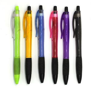 Cheap advertising use click grip ballpoint pen,simple clear body promotional plastic ballpen for sale