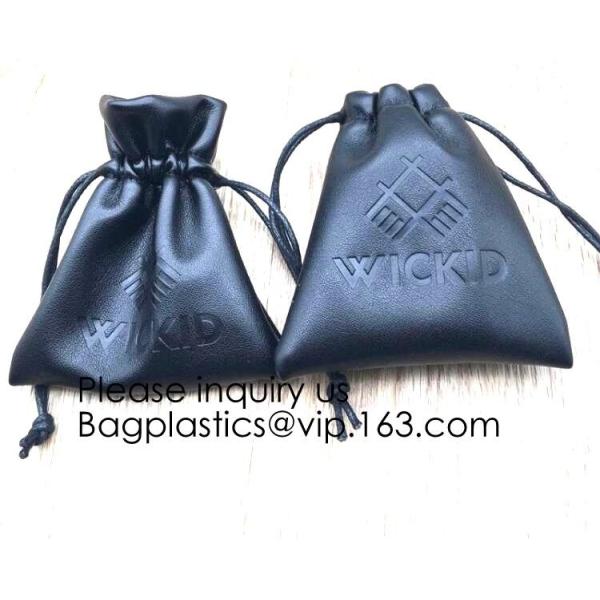 promotional fancy small waterproof black pu drawstring leather bag for money,logo making for promotion PU drawstring bag