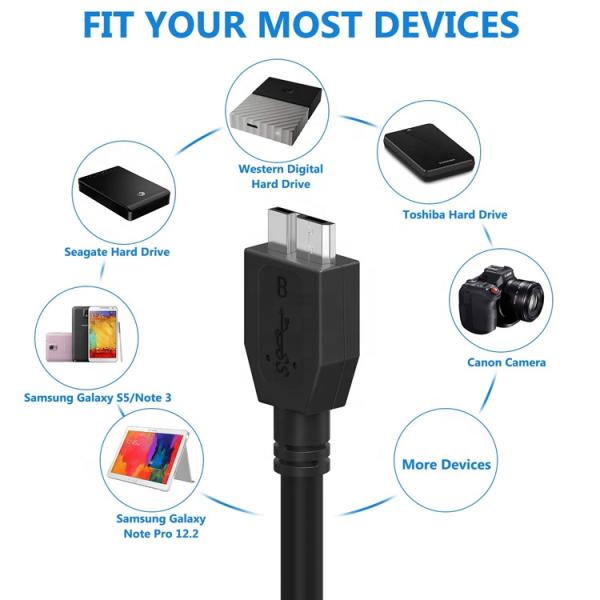 High Speed 5Gbps Data Charging USB 3.0 Micro B Cable for External Hard Sdd Hdd