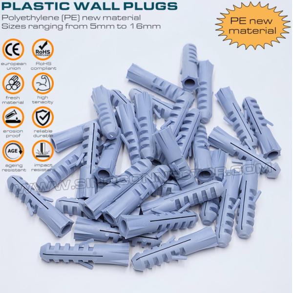 Expandable Plastic Wall Plugs (Screw Anchors, Drywall Anchors) Gray, Red or Blue Ø10 x 50mm 100pcs with Ø6~8mm Screws for Home Decor Expandable Plastic Wall Plugs (Screw Anchors, Drywall Anchors) Gray, Red or Blue Ø10 x 50mm 100pcs with Ø6~8mm Screws for Home Decor