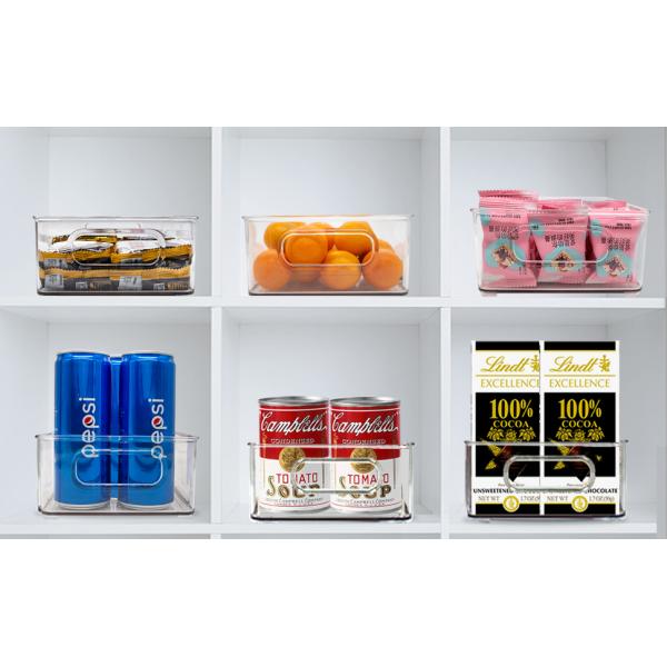 Stackable Refrigerator Organizer Bins, 6 Pack Clear Kitchen Organizer Container Bins With Handles