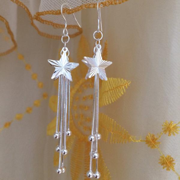 990 Sterling Silver Jewelry Earrings 7.1cm 0.19oz Long Tassel Drop Earrings
