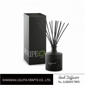 Cheap Black round bottle glass reed diffuser with black sticker and folding box for sale