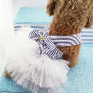 Cheap Adorable Striped Mesh Dog Princess Dresses With Bow for sale