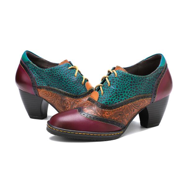 Retro Style Women'S Dress Shoes Leather Ladies Lace Up Shoes With Rubber Outsole