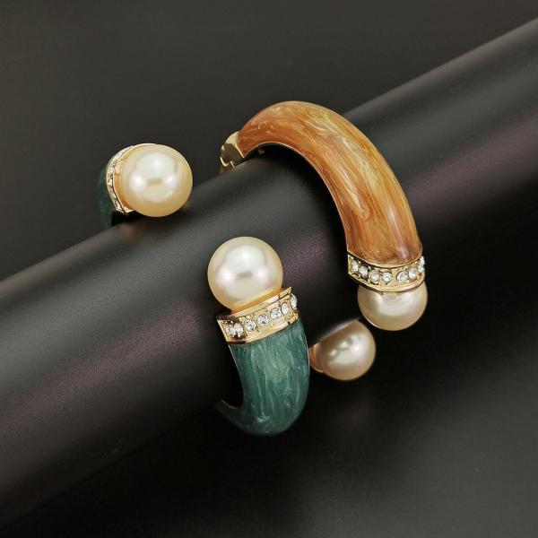 Classic Crystal Bangles Bracelets For Women Gold Color pearl Bangles Femal Opening Bangles Wedding Jewelry Accessories