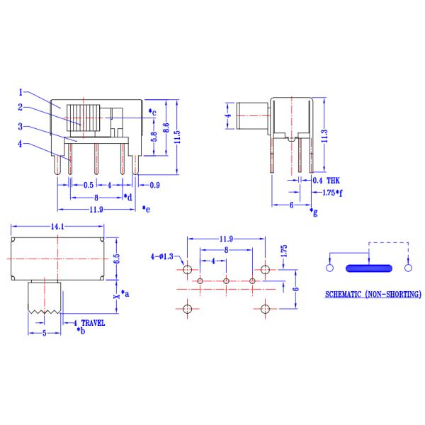 Toggle Switch, Horizontal 8 Pin Sliding Switch ， Interruptor On-Off Mini Slide Switch，Right Angle Slide Switch
