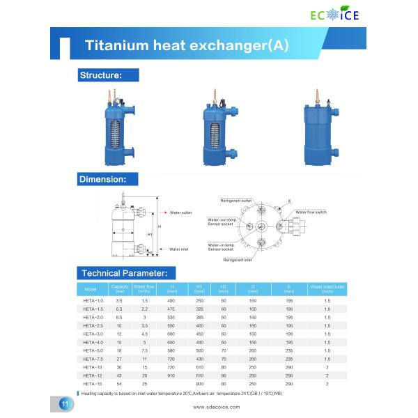 1Ton PVC shell and tube titanium condenser for seafood aquaculture