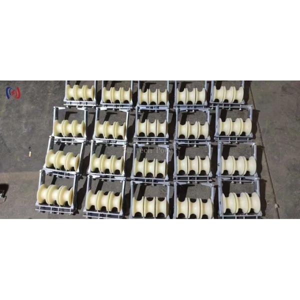 Three Nylon Sheaves Overhead Line Conductor Stringing Blocks Stringing Of Transmission Line