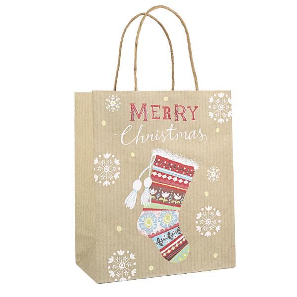 OEM Ultraportable Kraft Paper Christmas Bags , Recycled Paper Treat Bags With Handles