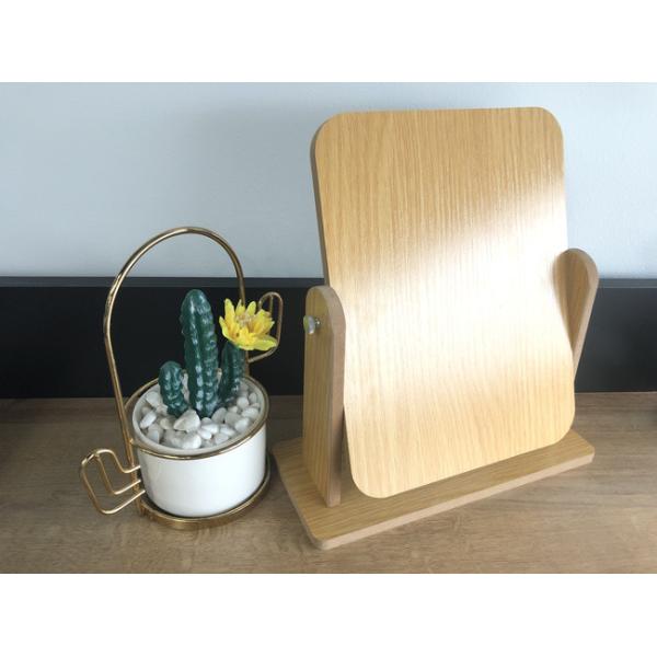 Wooden Rotatable Round Table Mirror Rectangle Double Sided Makeup Mirror