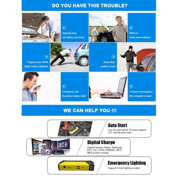 Multi-function Mini Jump Starter Power Bank , Max Battery Charger 16800mah