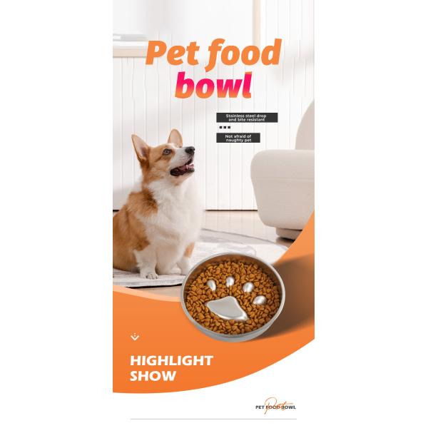 Stainless Steel Pet Bowl Anti-Upset Non-Slip Anti-Choking Slow Food Bowl