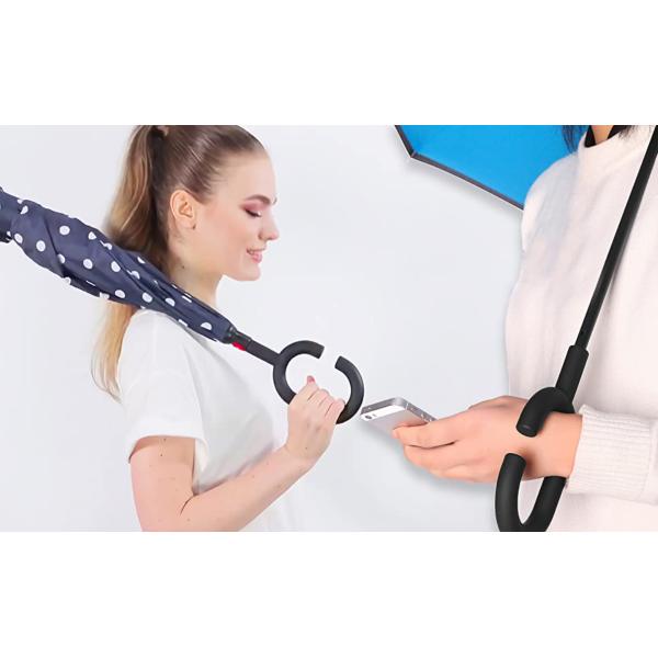 C Shape Handle Inverted Reverse Umbrella Custom Pattern Double Layer With Logo Prints