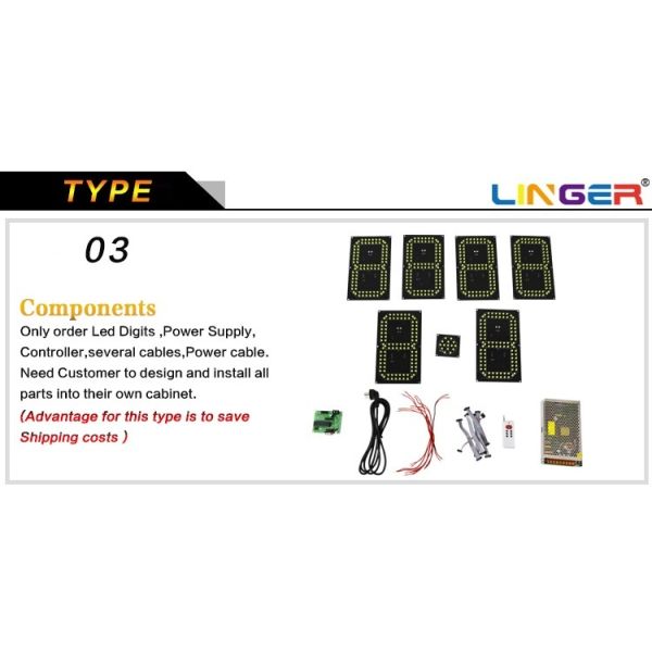IP54 Rear Waterproof RF Controller LED Gas Station Price Signs 12 Inch