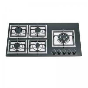 Cheap 110v 5 Burner Built In Gas Hob With Durable Cast Iron Grates And Sleek Glass Top for sale