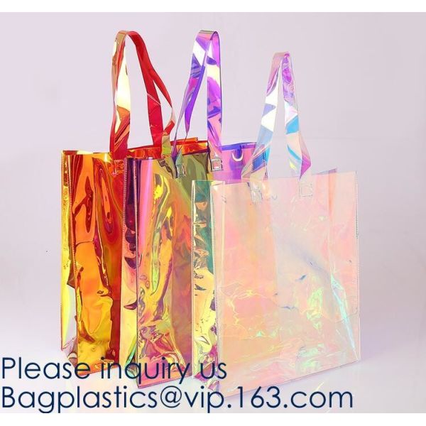 Custom Clear Transparent Holographic Iridescent Ladies Vinyl Tpu Shopper Women Shopping Tote Bag Garment Bags,Storange
