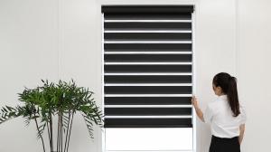 Cheap CE Black Automatic Zebra Blinds Remote Control Day And Night Blackout Blinds for sale