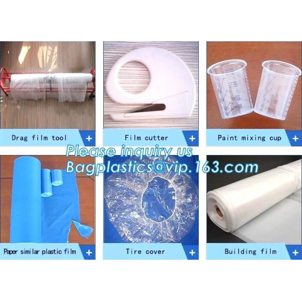 auto polyurethane masking plastic for painting 4*300m, 3m plastic auto paint masking protection film for cars, bagplasti