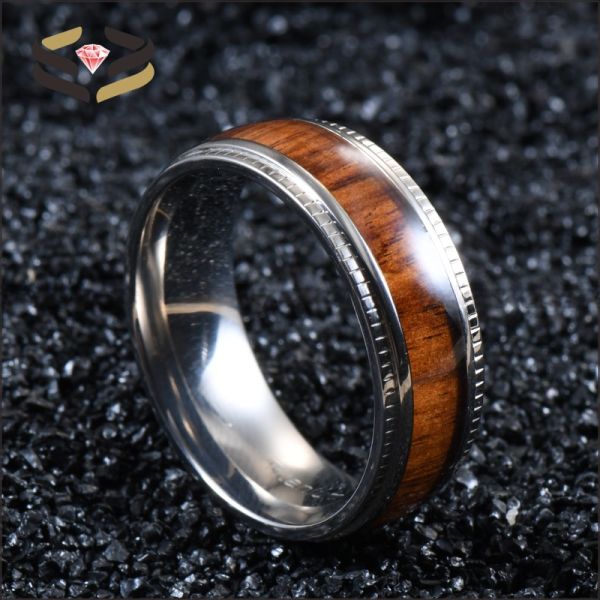8mm Men'S Wedding Titanium Bands With Koa Wood Inlay Plating Color
