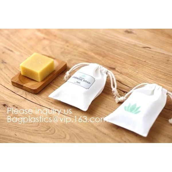 Black Cotton Linen Packaging Pouch With Grosgrain Ribbon,Linen Grid Printed Drawstring Storage Bag Pouch Organizer BEGAS